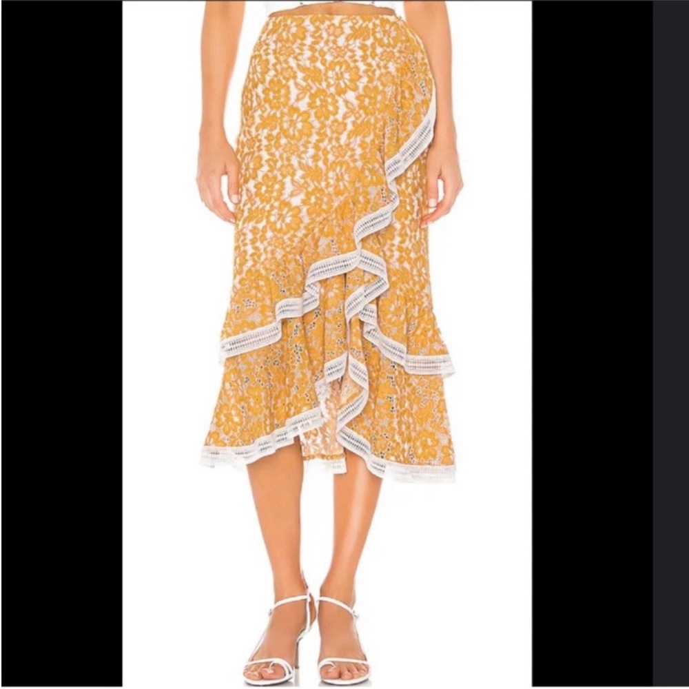 NWT Revolve X by NBD Bazzi Midi Skirt in Yellow & Ivory